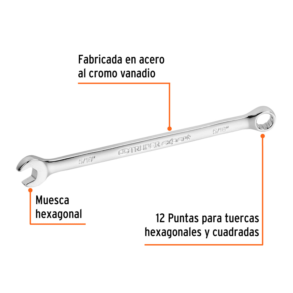 LLAVE COMBINADA EXTRALARGA 5/16'' x 145 MM DE LARGO, EXPERT 15591 P