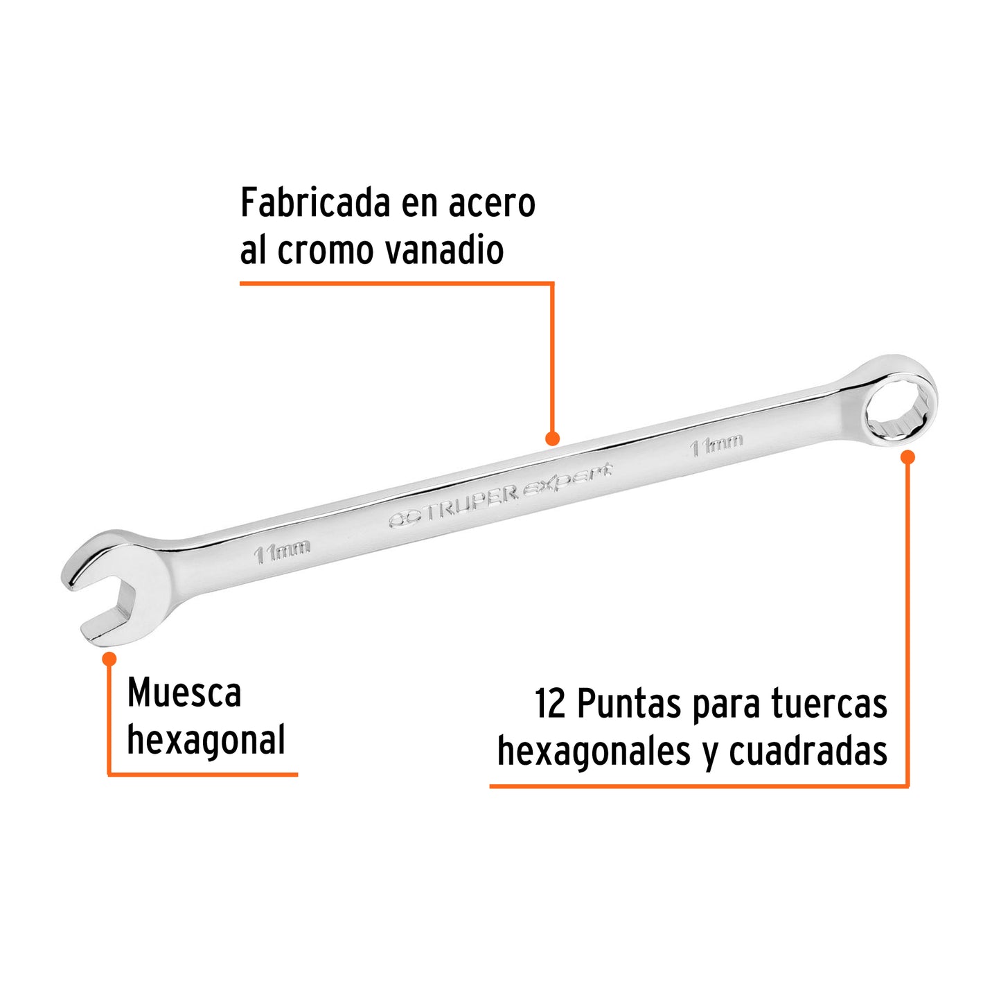 LLAVE COMBINADA EXTRALARGA 11 MM x 183 MM DE LARGO, EXPERT 15615 P