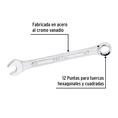 LLAVE COMBINADA 12 MM x 160 MM DE LARGO, PRETUL 21906 P