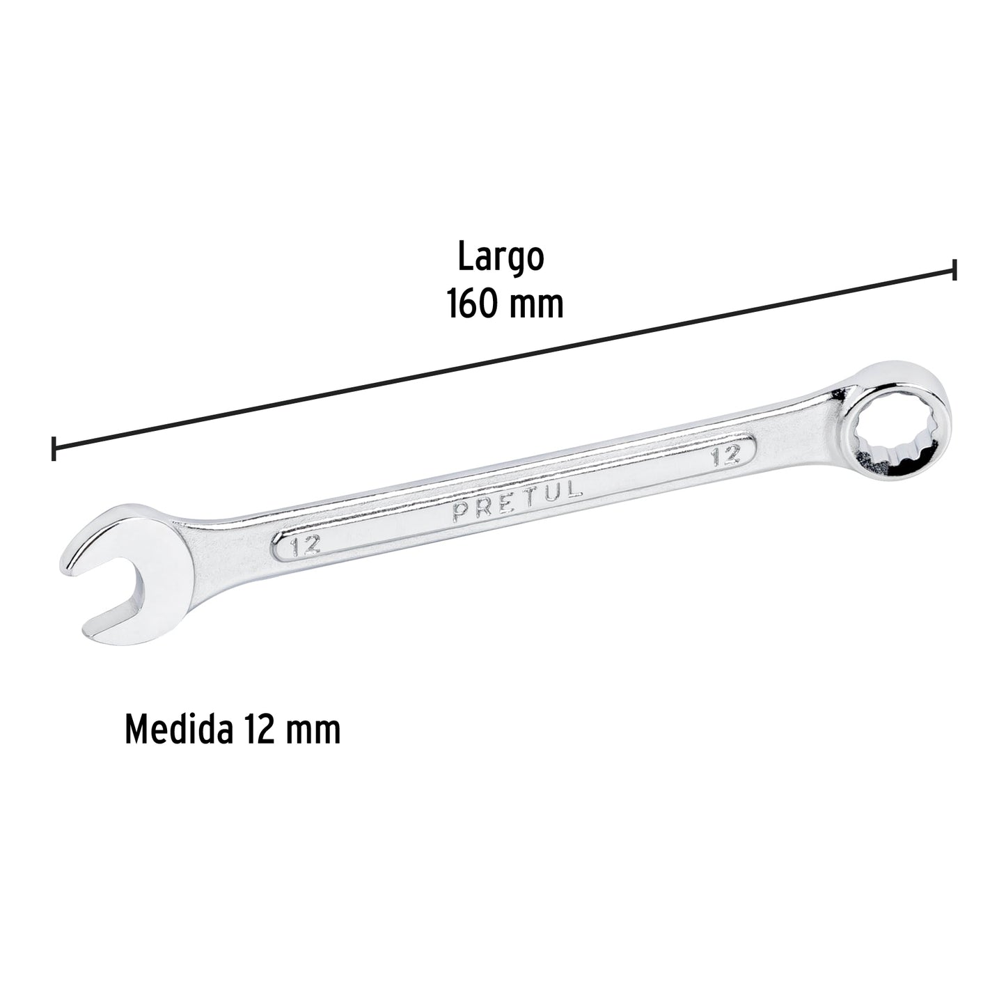 LLAVE COMBINADA 12 MM x 160 MM DE LARGO, PRETUL 21906 P