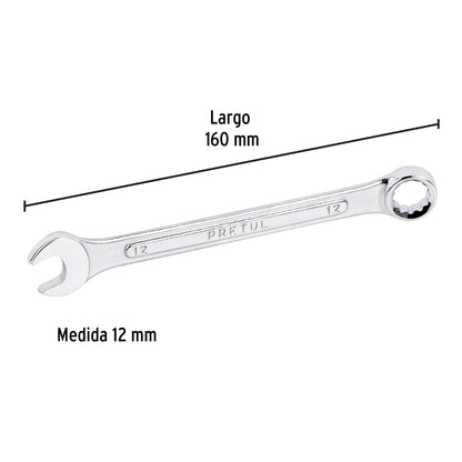LLAVE COMBINADA 12 MM x 160 MM DE LARGO, PRETUL 21906 P