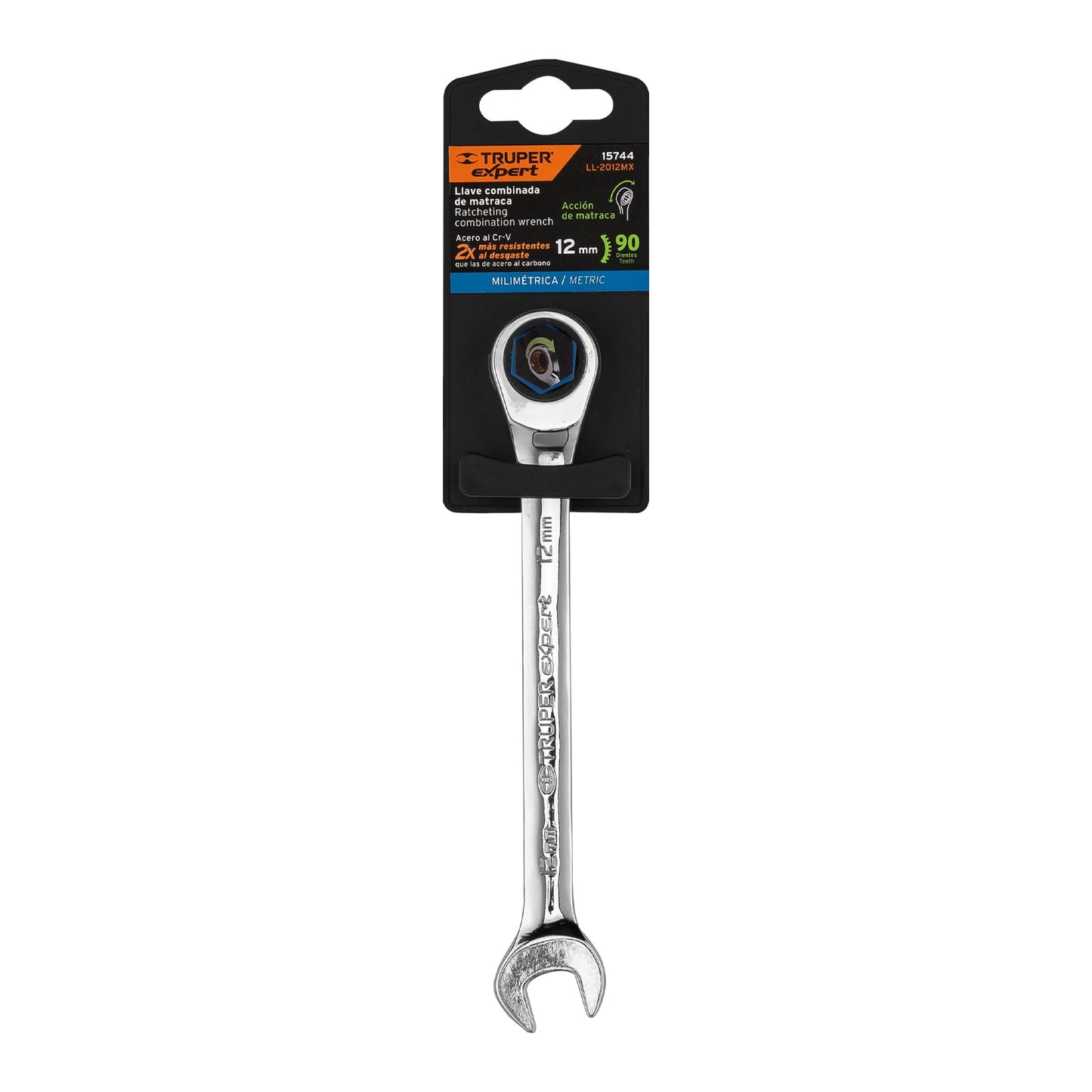LLAVE COMBINADA CON MATRACA 12 MM x 166 MM LARGO, EXPERT 15744 P