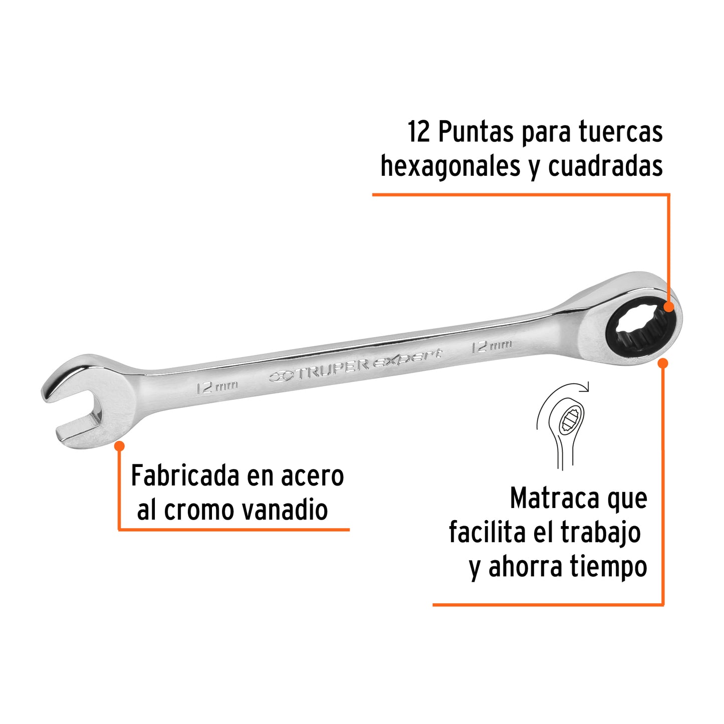 LLAVE COMBINADA CON MATRACA 12 MM x 166 MM LARGO, EXPERT 15744 P