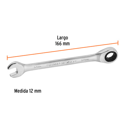 LLAVE COMBINADA CON MATRACA 12 MM x 166 MM LARGO, EXPERT 15744 P