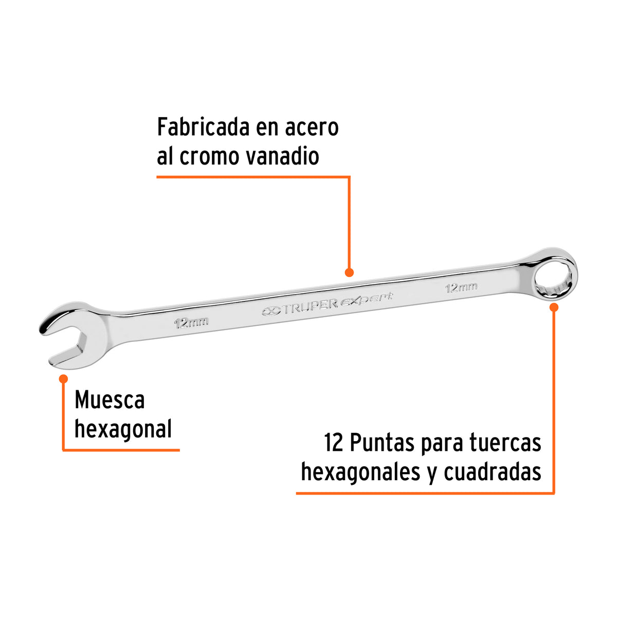 LLAVE COMBINADA EXTRALARGA 12 MM x 193 MM DE LARGO, EXPERT 15616 P