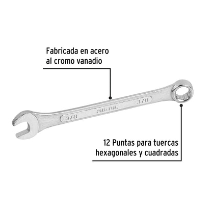 LLAVE COMBINADA 3/8"x 140 MM DE LARGO, PRETUL 21882 *