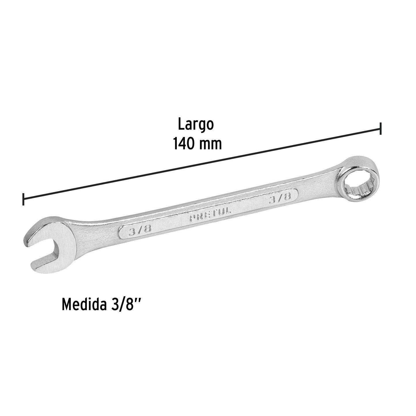 LLAVE COMBINADA 3/8"x 140 MM DE LARGO, PRETUL 21882 *