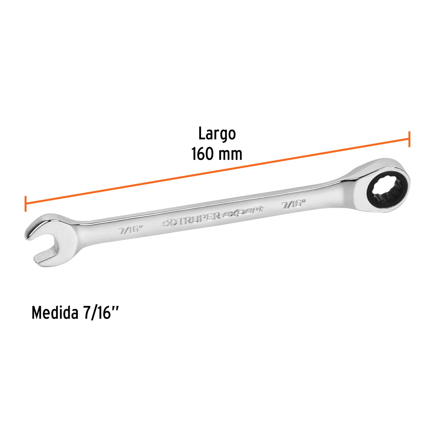 LLAVE COMBINADA CON MATRACA 7/16'' x 160MM LARGO, EXPERT 15737 *