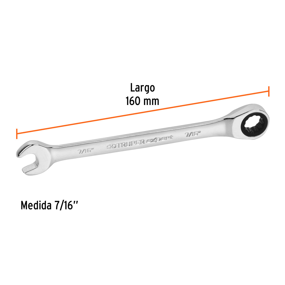 LLAVE COMBINADA CON MATRACA 7/16'' x 160MM LARGO, EXPERT 15737 *