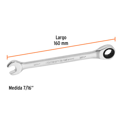 LLAVE COMBINADA CON MATRACA 7/16'' x 160MM LARGO, EXPERT 15737 *