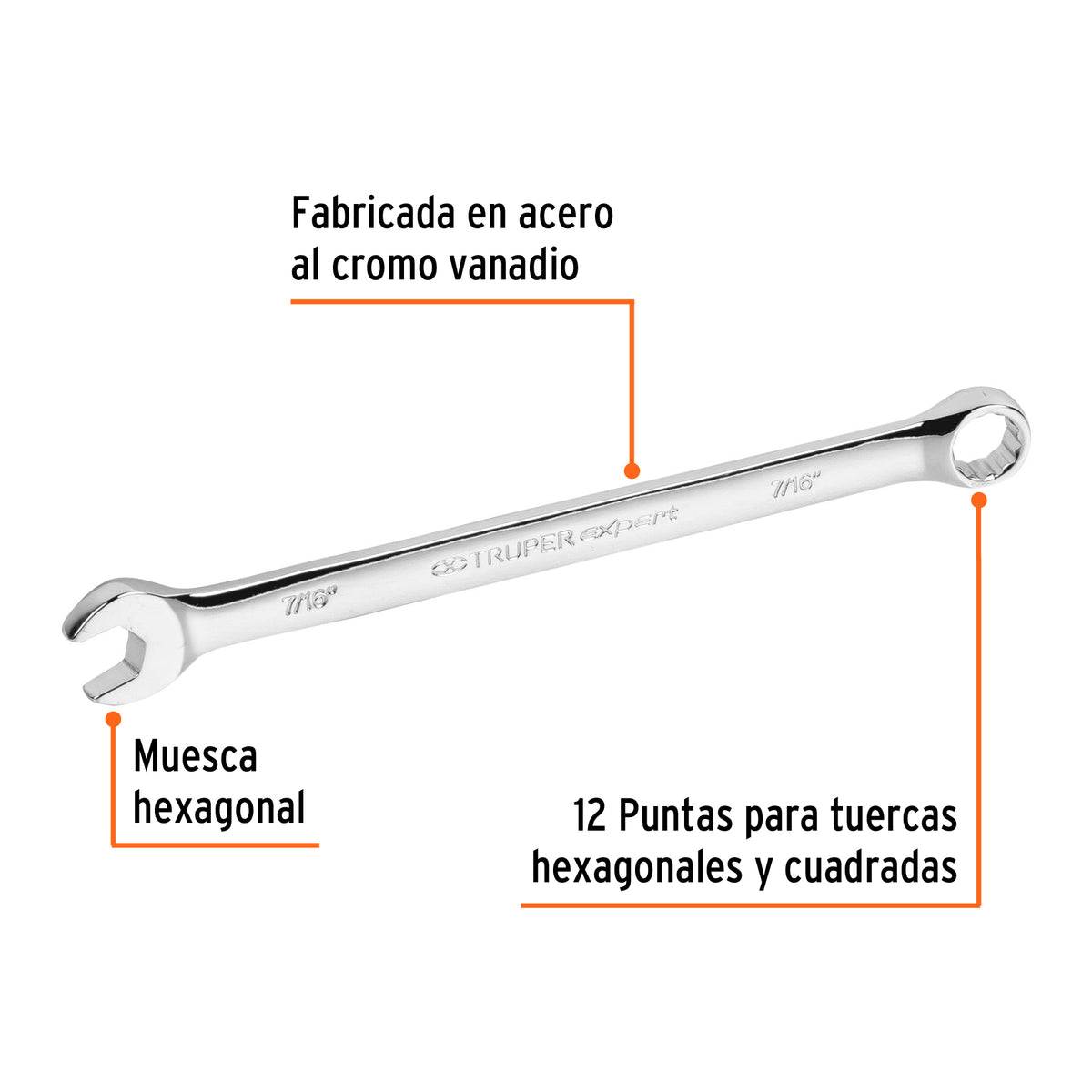 LLAVE COMBINADA EXTRALARGA 7/16'' x 183 MM DE LARGO, EXPERT 15593 P