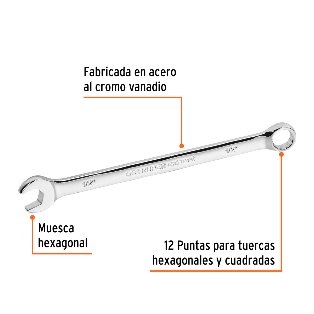 LLAVE COMBINADA EXTRALARGA 1/2'' x 202 MM DE LARGO, EXPERT 15594 P
