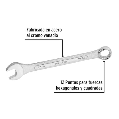 LLAVE COMBINADA 9/16'' x 180 MM DE LARGO, PRETUL 21885 *