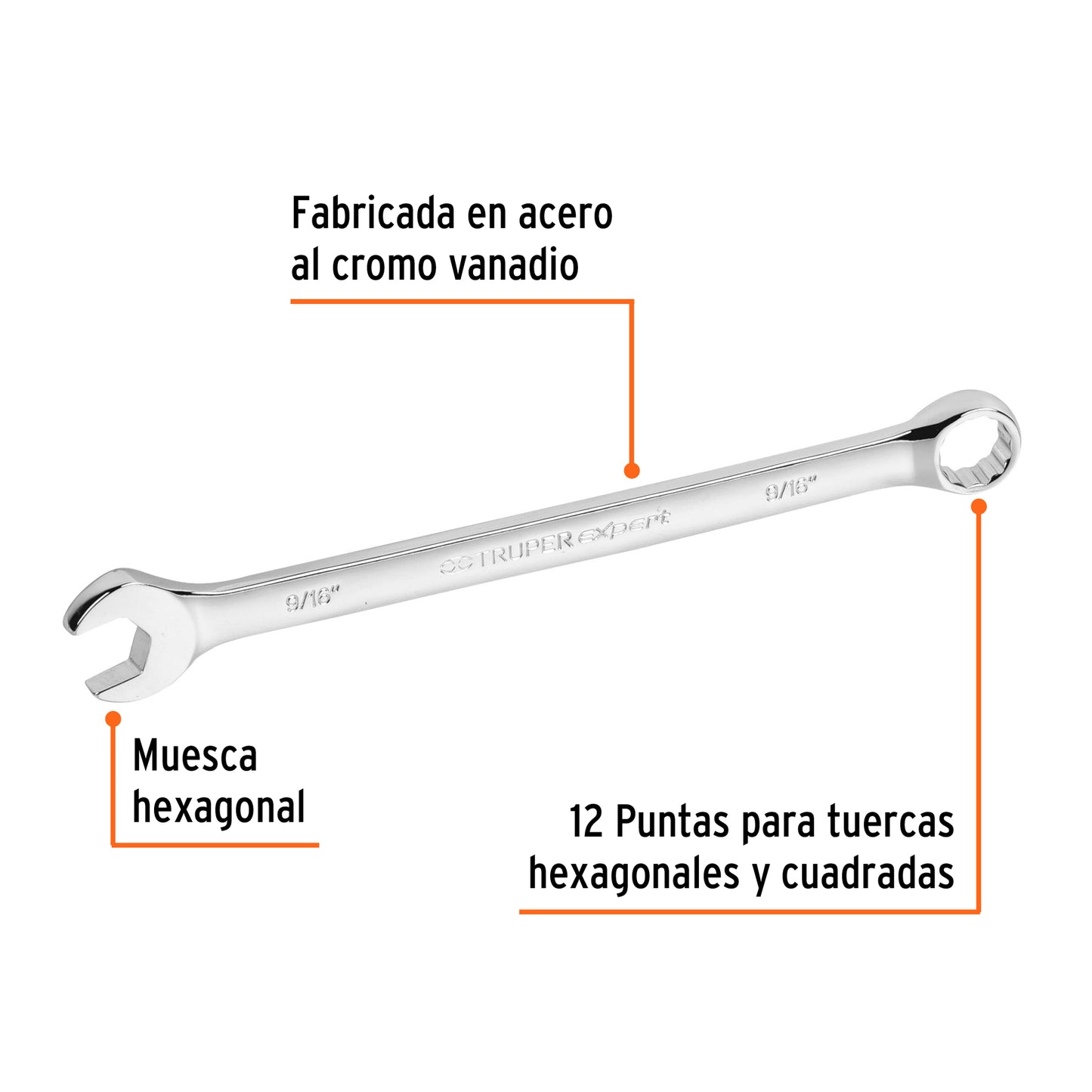 LLAVE COMBINADA EXTRALARGA 9/16'' X 220 MM DE LARGO, EXPERT 15595 P