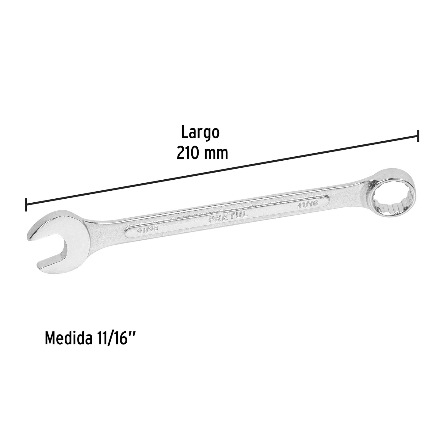 LLLAVE COMBINADA 11/16'' x 210 MM DE LARGO, PRETUL 21887 P