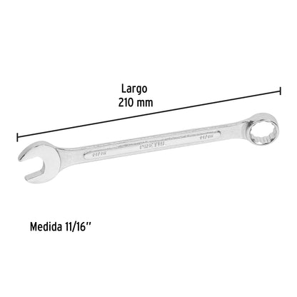 LLLAVE COMBINADA 11/16'' x 210 MM DE LARGO, PRETUL 21887 P