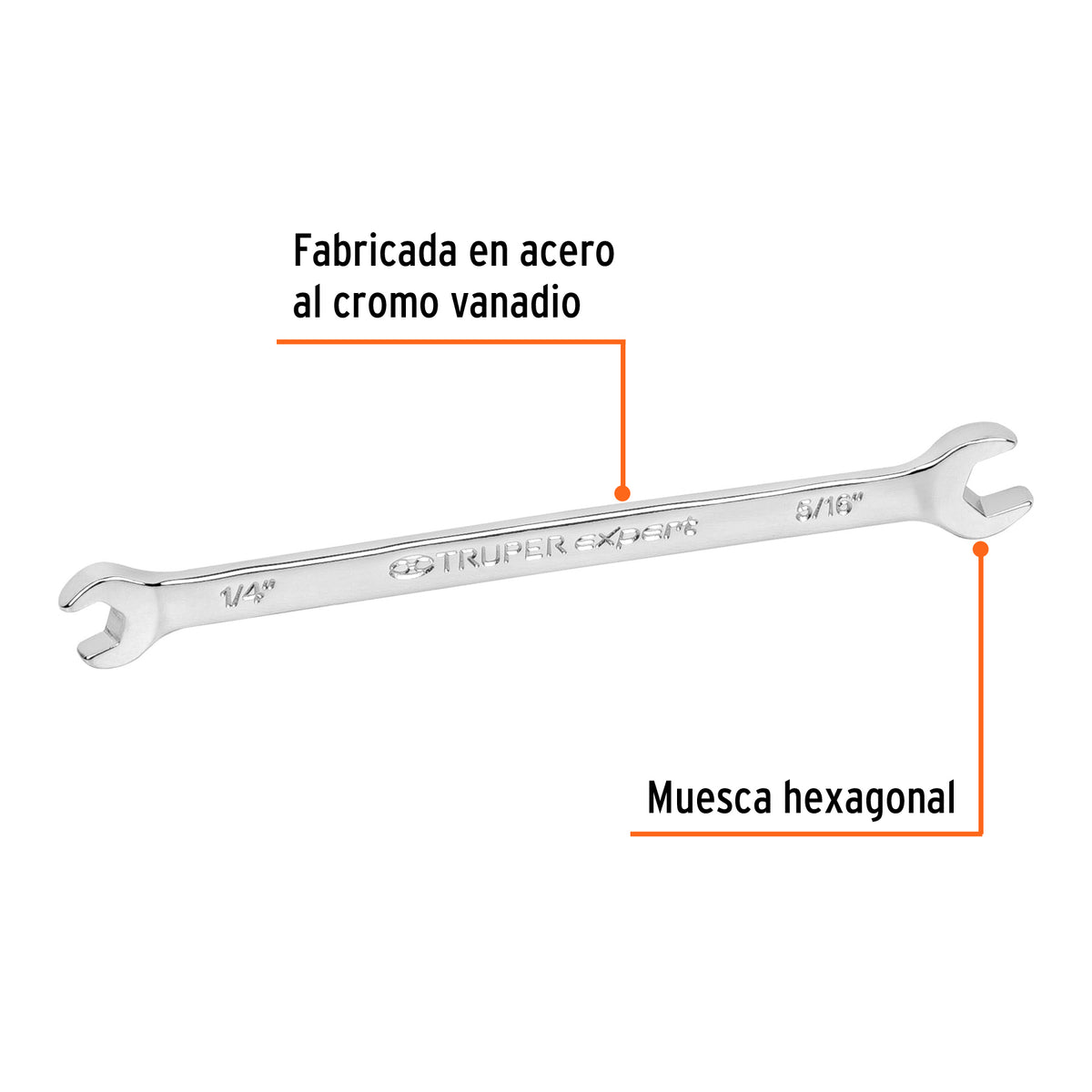 LLAVE ESPAÑOLA, 1/4 x 5/16'' x 126 MM DE LARGO, TRUPER EXPERT 15680 P