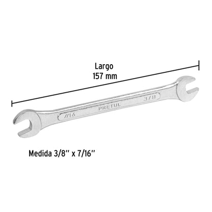 LLAVE ESPAÑOLA, 3/8 x 7/16" x 157 MM DE LARGO, PRETUL 21952 P