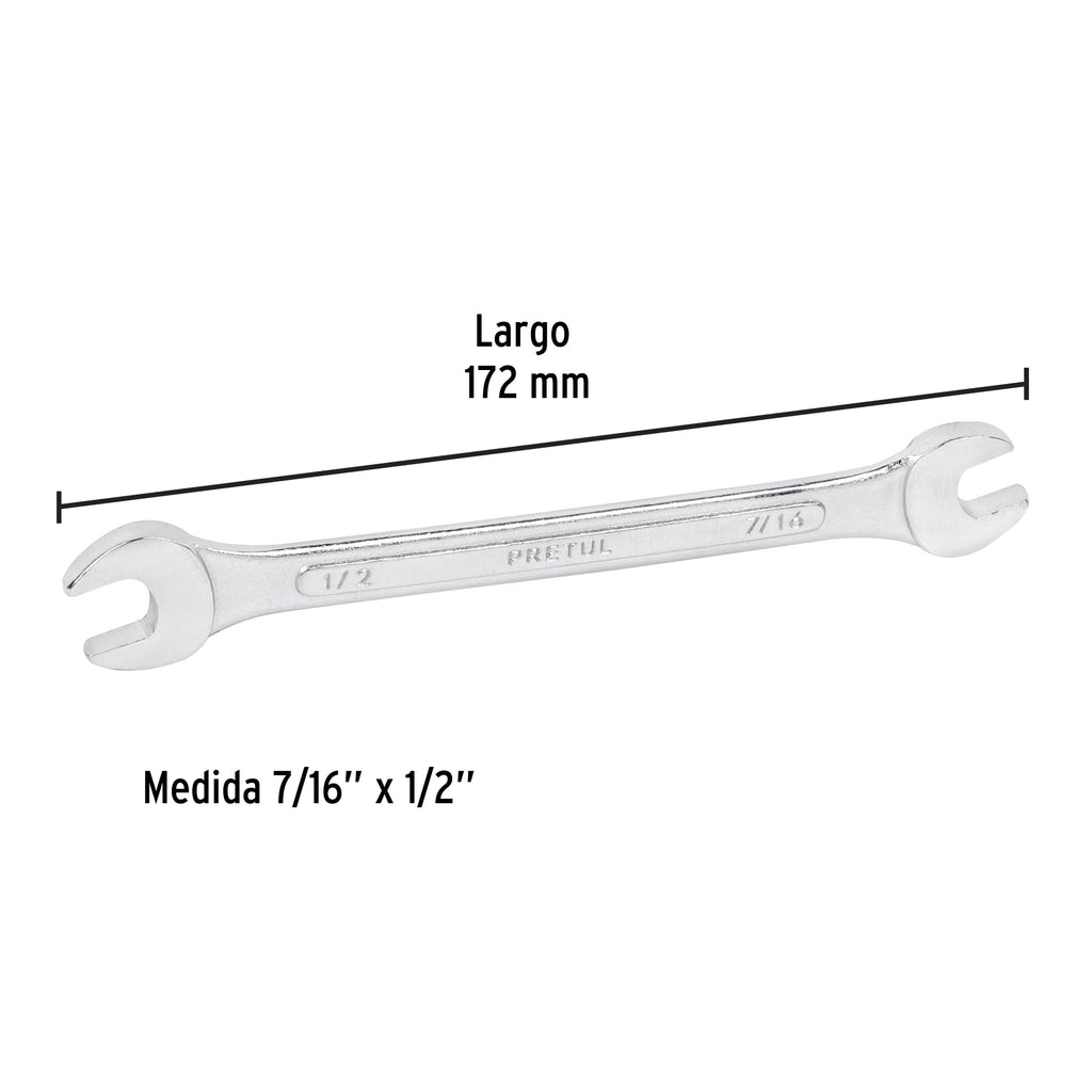 LLAVE ESPAÑOLA, 7/16 x 1/2" x 172 MM DE LARGO, PRETUL 21953 P