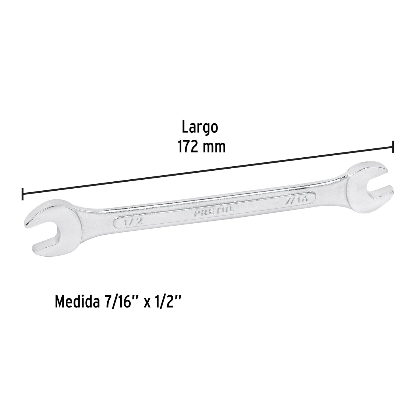 LLAVE ESPAÑOLA, 7/16 x 1/2" x 172 MM DE LARGO, PRETUL 21953 P