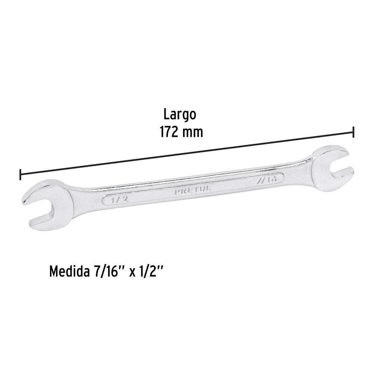 LLAVE ESPAÑOLA, 7/16 x 1/2" x 172 MM DE LARGO, PRETUL 21953 P
