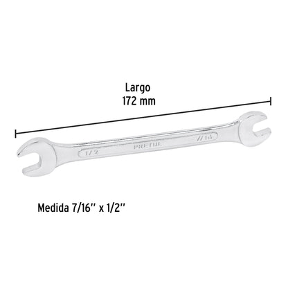 LLAVE ESPAÑOLA, 7/16 x 1/2" x 172 MM DE LARGO, PRETUL 21953 P