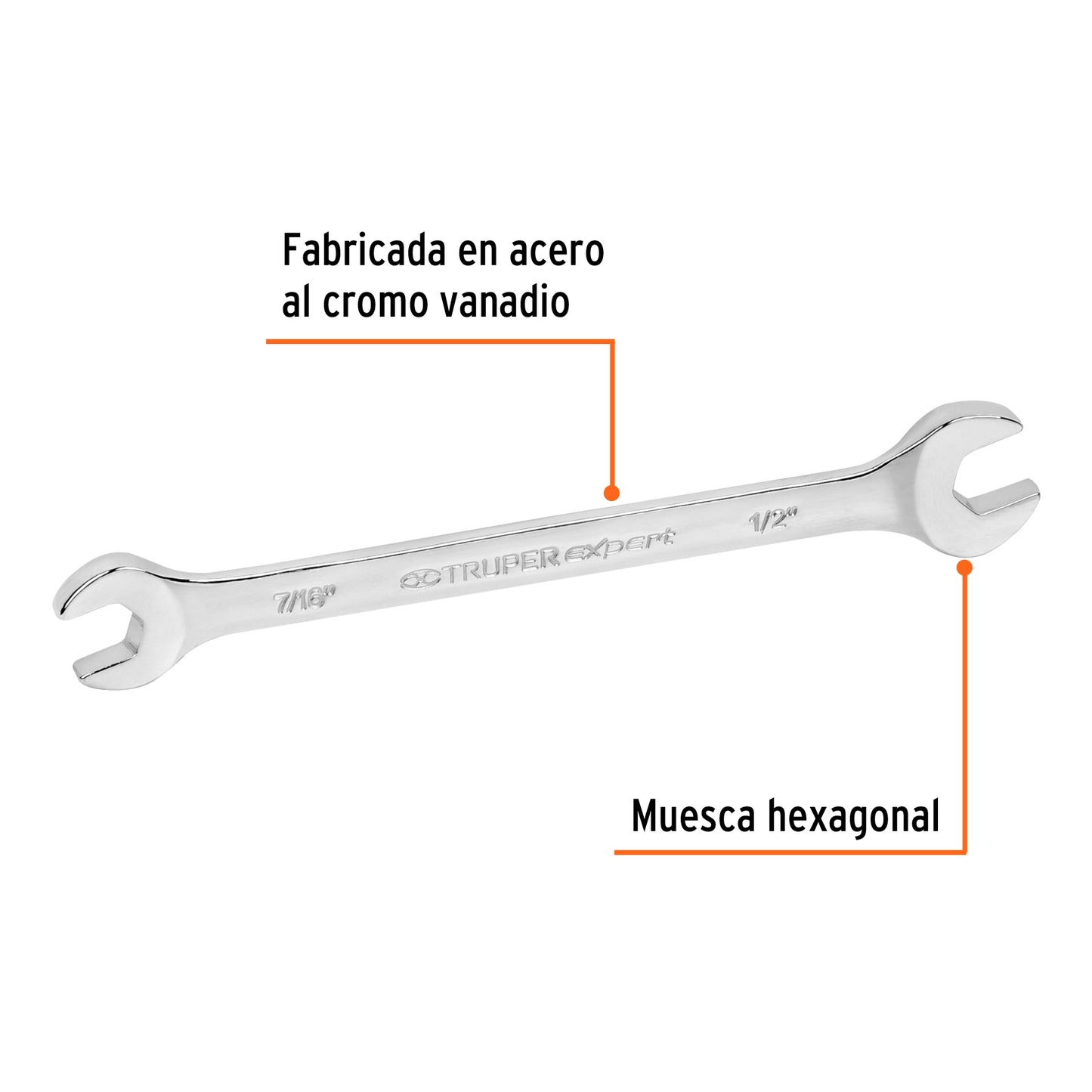 LLAVE ESPAÑOLA, 7/16 x 1/2'' x 181 MM DE LARGO, TRUPER EXPERT 15686 P