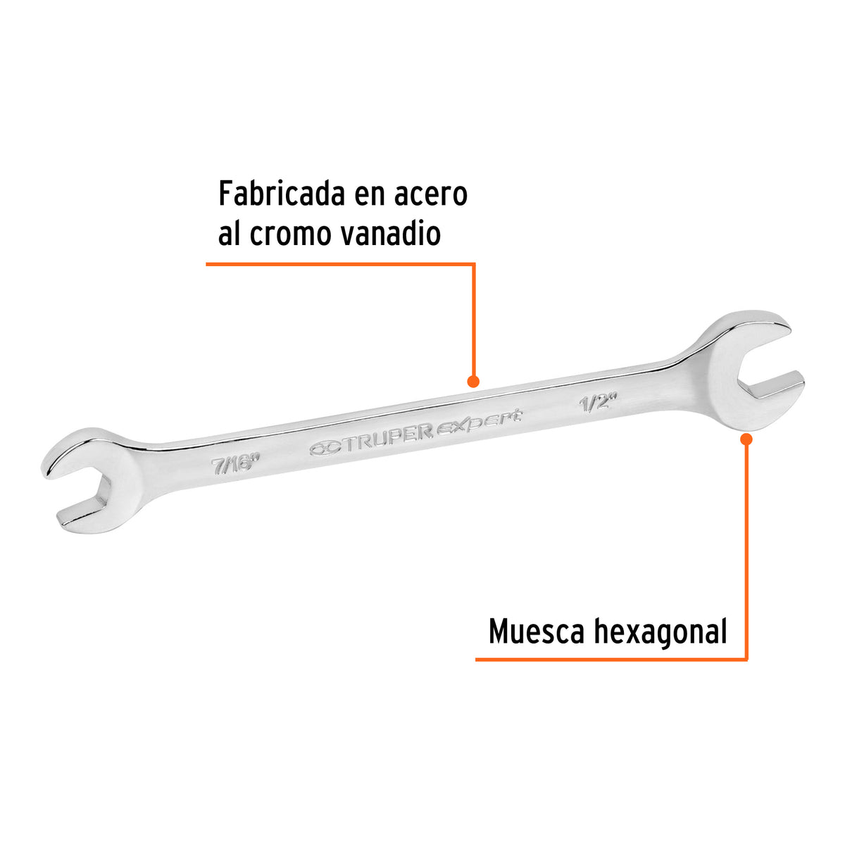 LLAVE ESPAÑOLA, 7/16 x 1/2'' x 181 MM DE LARGO, TRUPER EXPERT 15686 P