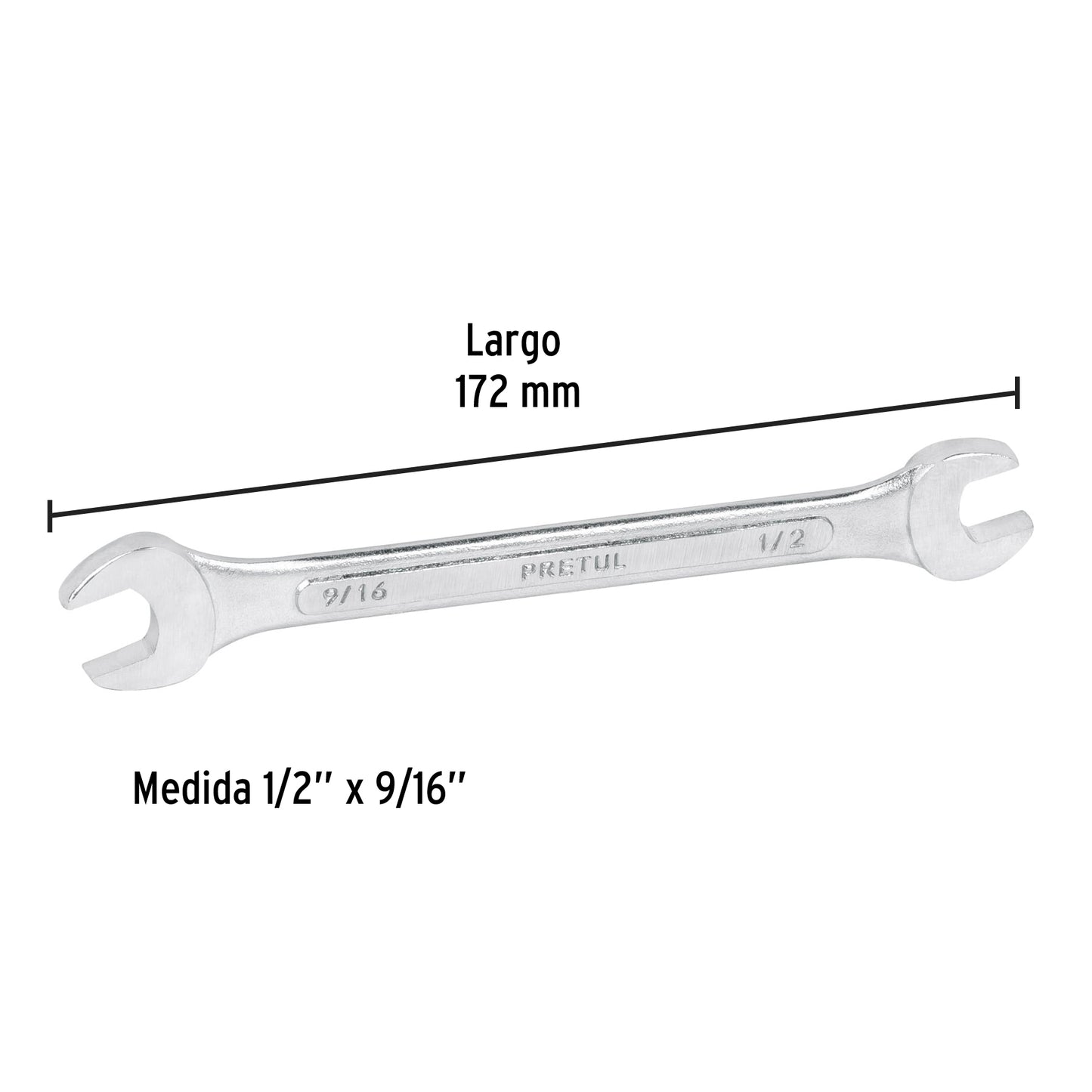LLAVE ESPAÑOLA, 1/2 x 9/16" x 172 MM DE LARGO, PRETUL 21954 P
