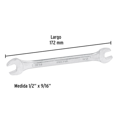 LLAVE ESPAÑOLA, 1/2 x 9/16" x 172 MM DE LARGO, PRETUL 21954 P