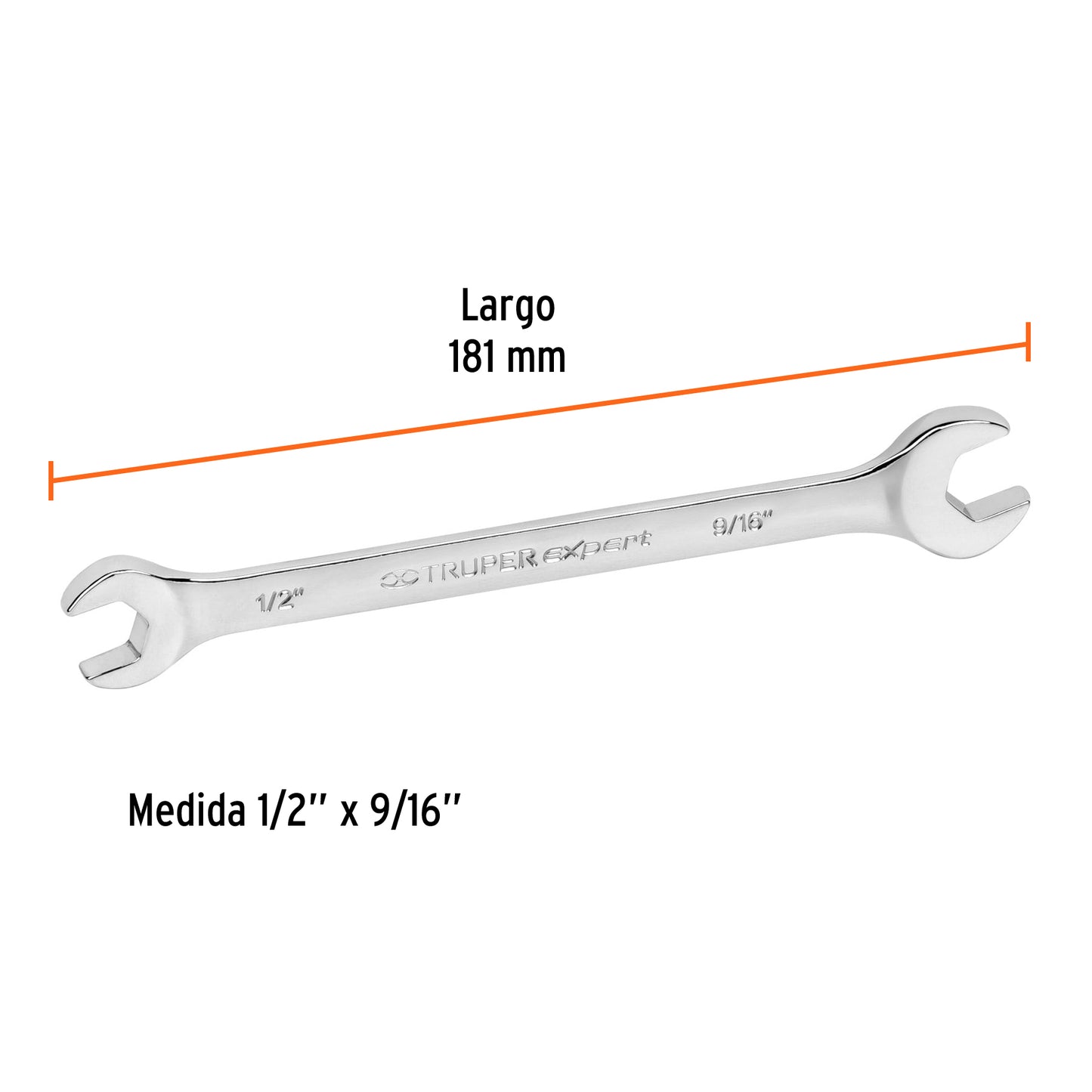 LLAVE ESPAÑOLA, 1/2 x 9/16'' x 181 MM DE LARGO, TRUPER 15688 P