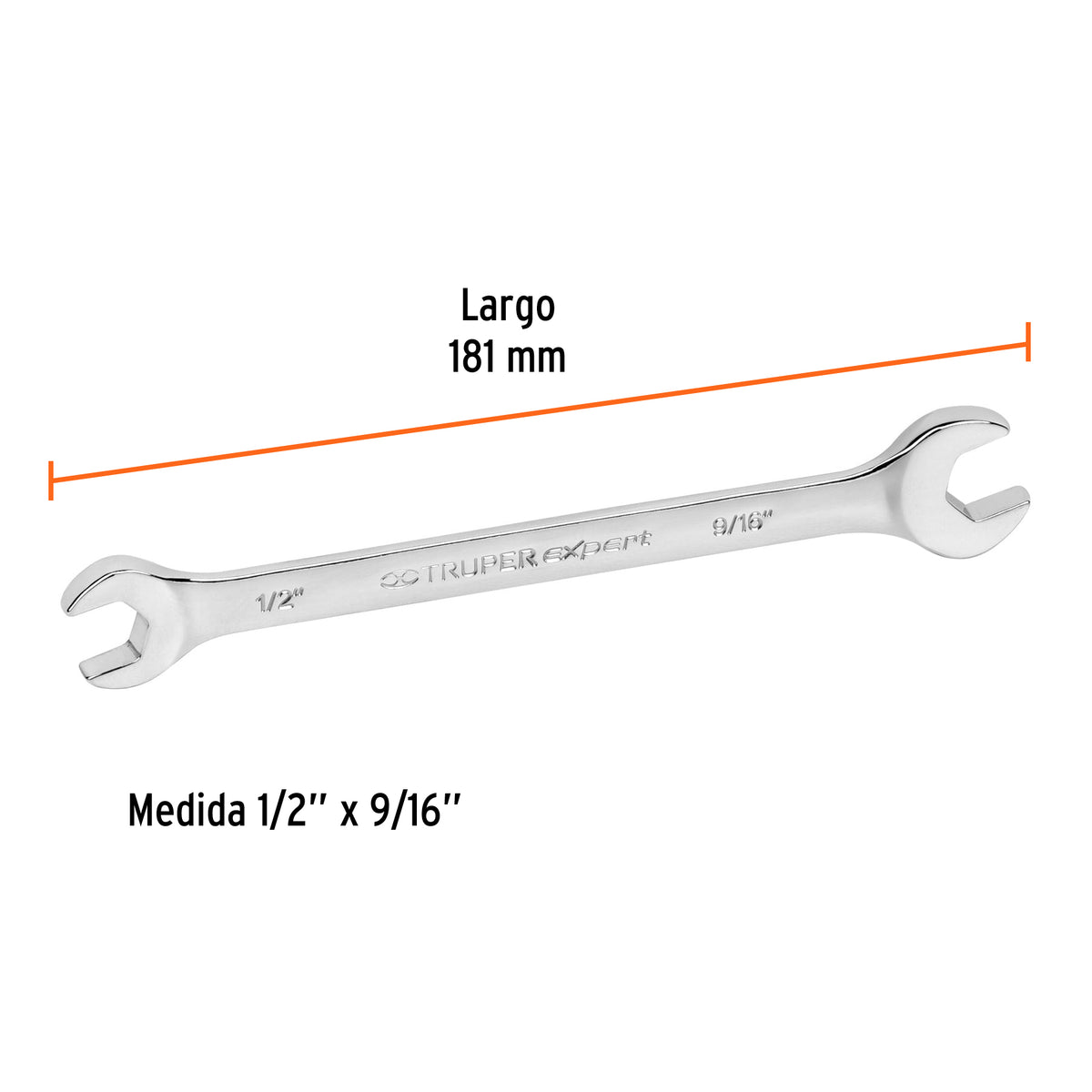 LLAVE ESPAÑOLA, 1/2 x 9/16'' x 181 MM DE LARGO, TRUPER 15688 P