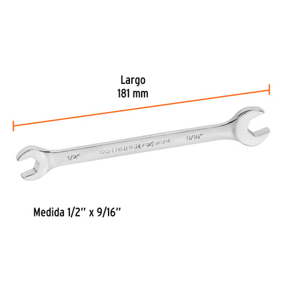 LLAVE ESPAÑOLA, 1/2 x 9/16'' x 181 MM DE LARGO, TRUPER 15688 P