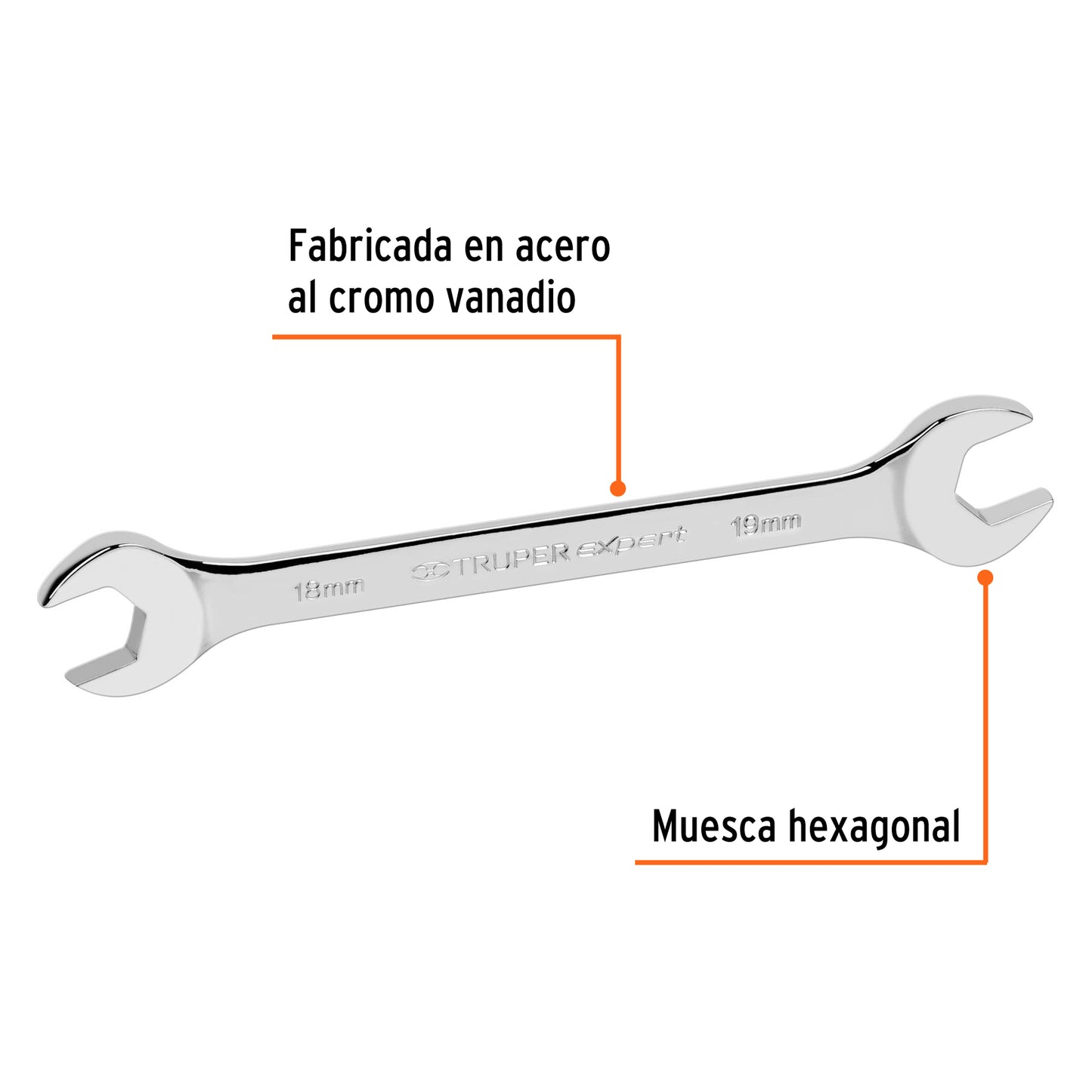LLAVE ESPAÑOLA 18 x 19 x 220 MM DE LARGO, TRUPER EXPERT 15716 P