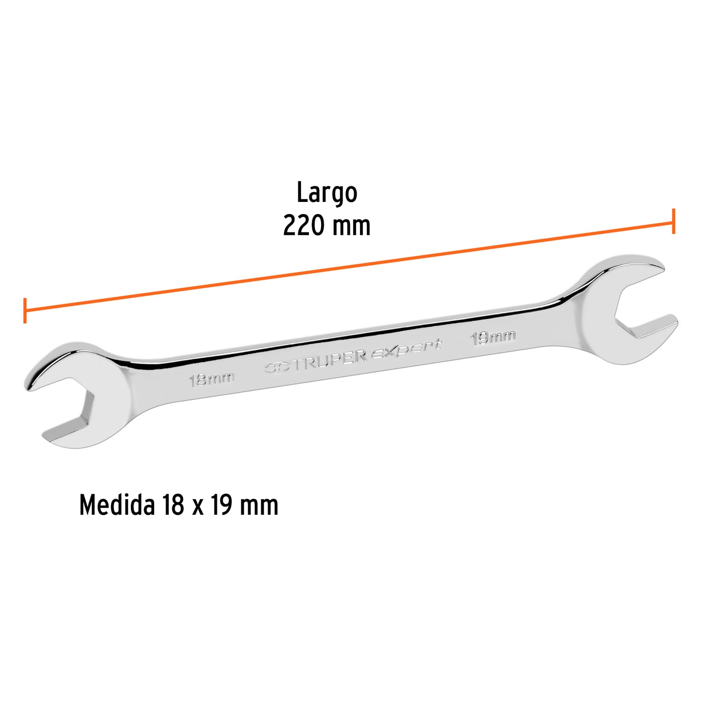 LLAVE ESPAÑOLA 18 x 19 x 220 MM DE LARGO, TRUPER EXPERT 15716 P