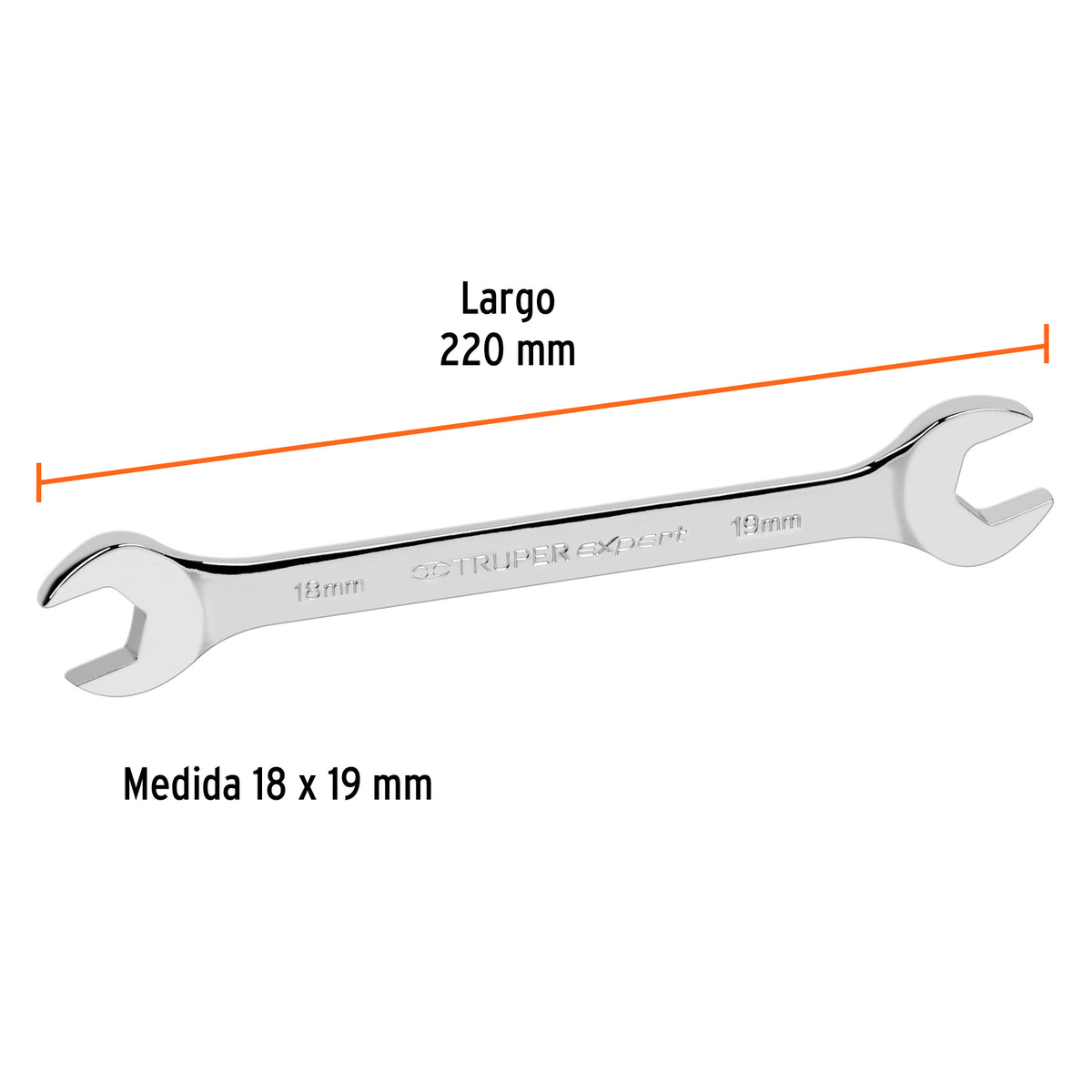 LLAVE ESPAÑOLA 18 x 19 x 220 MM DE LARGO, TRUPER EXPERT 15716 P