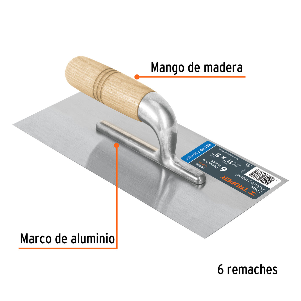 LLANA CANTO RECTO 11', 6 REMACHES, MANGO DE MADERA,  TRUPER 15406 *