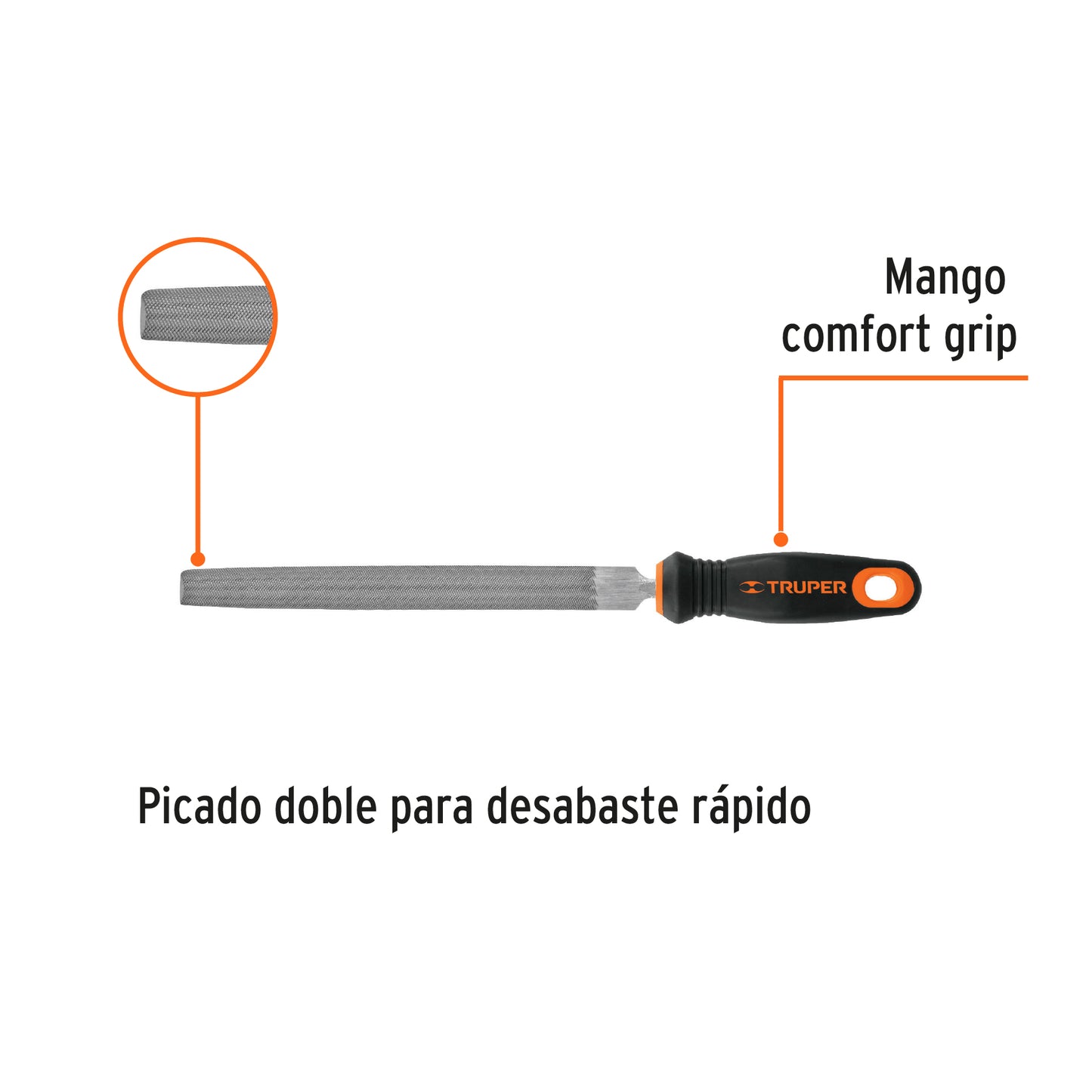 LIMA MEDIA CAÑA BASTARDA 8'', MANGO DOBLE INYECCIÒN, TRUPER 15318 *