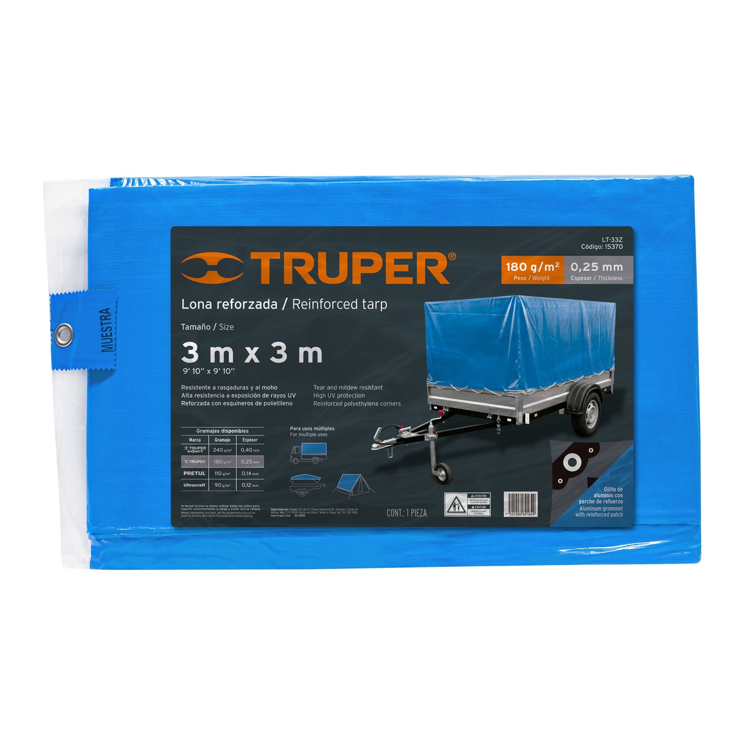 LONA REFORZADA 3 X 3, AZUL, TRUPER 15370 *