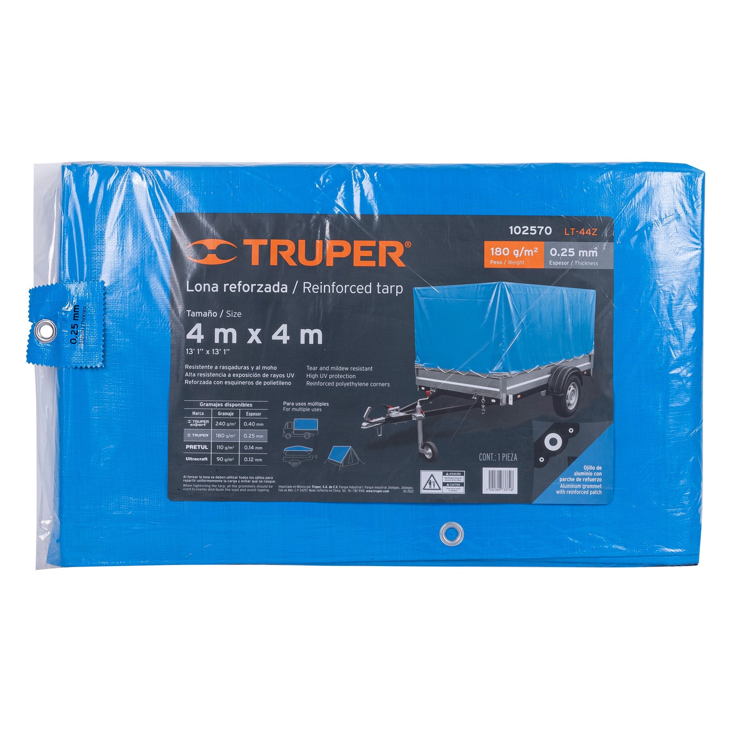 LONA REFORZADA 4 X 4 M, AZUL ,TRUPER 102570 *
