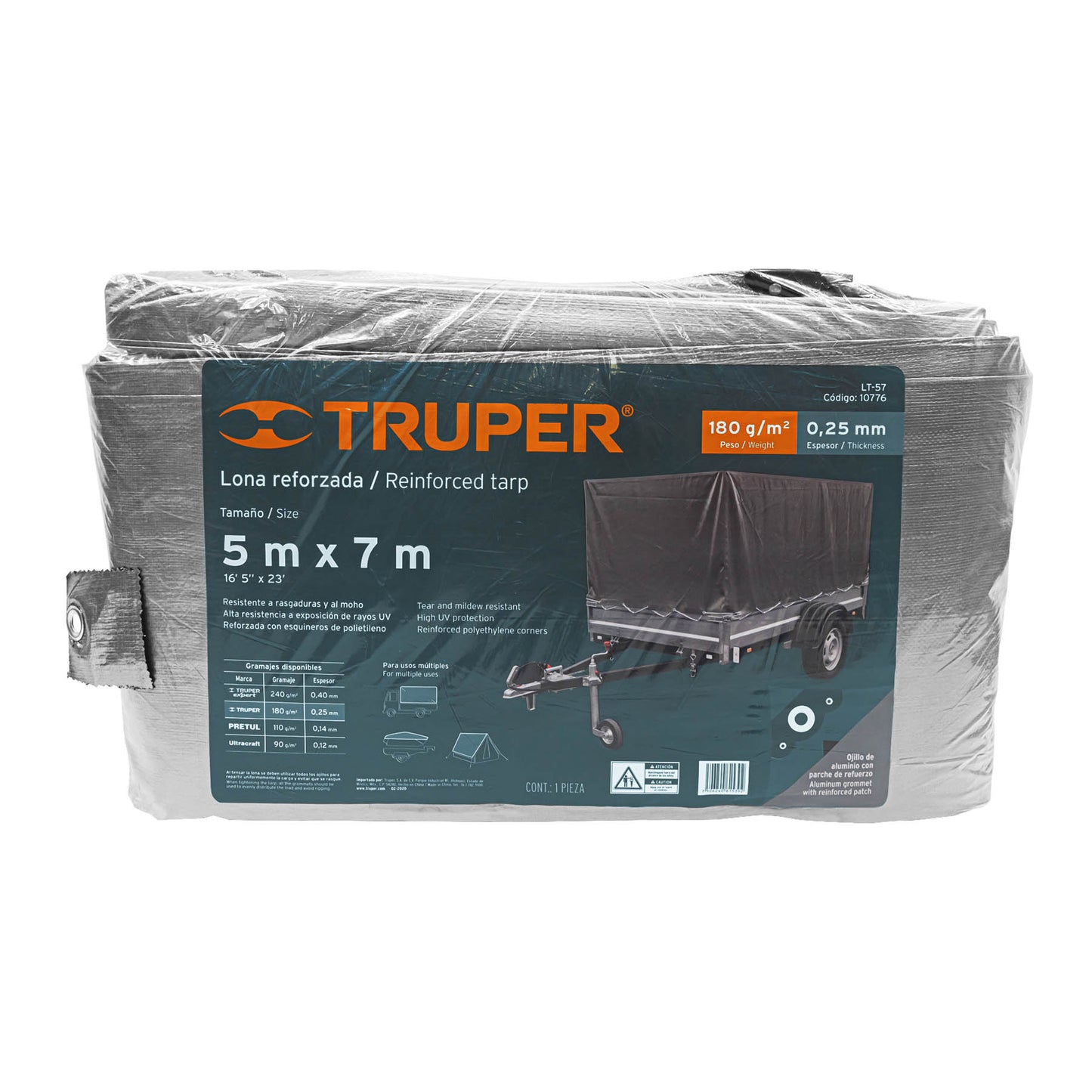 LONA REFORZADA 5 X 7 M, GRIS, TRUPER 10776 *
