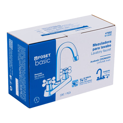 MEZCLADORA 4' PARA LAVABO, CUELLO BAR, MANERALES CRUCETA 47682 P