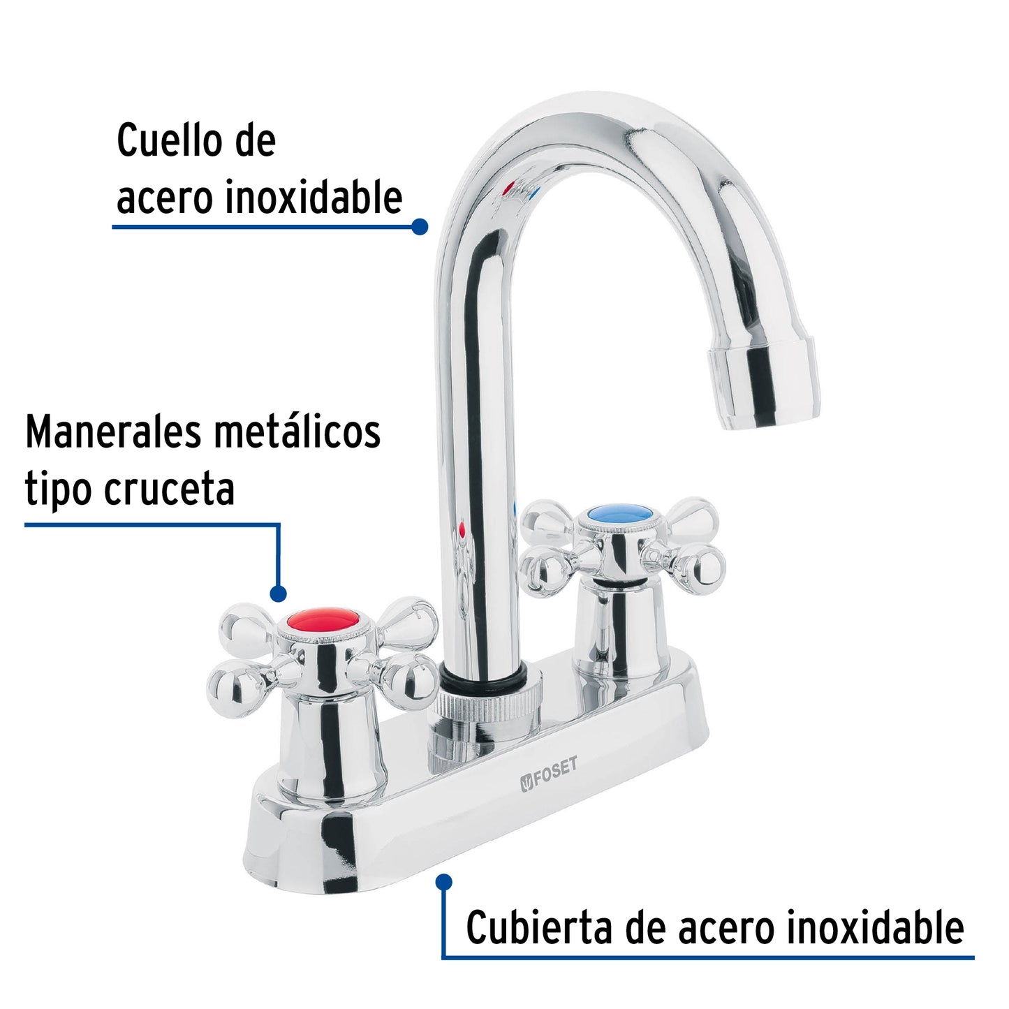 MEZCLADORA 4' PARA LAVABO, CUELLO BAR, MANERALES CRUCETA 47682 P