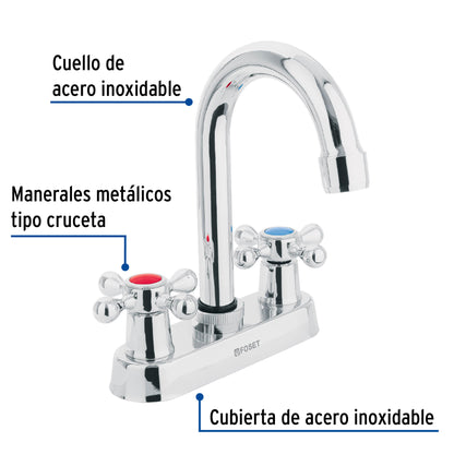 MEZCLADORA 4' PARA LAVABO, CUELLO BAR, MANERALES CRUCETA 47682 P