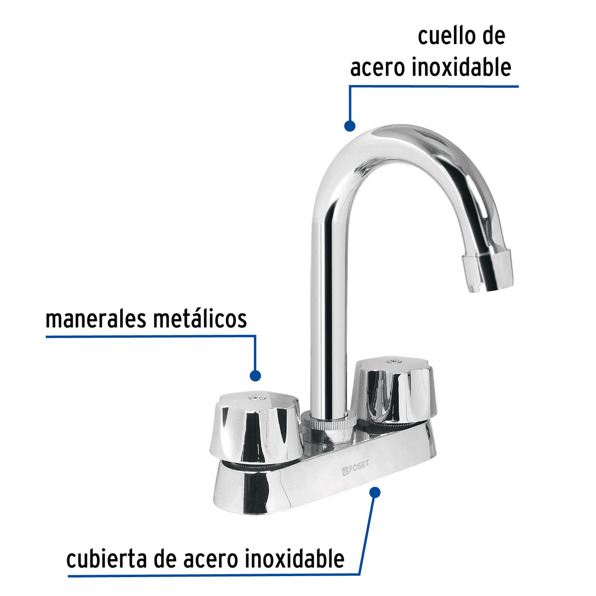MEZCLADORA 4' PARA LAVABO, CUELLO BAR, CARTUCHO CERÁMICO 49275 P