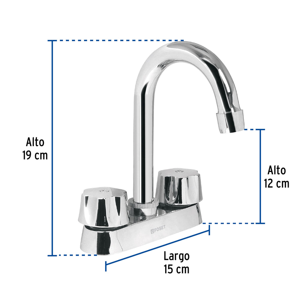 MEZCLADORA 4' PARA LAVABO, CUELLO BAR, CARTUCHO CERÁMICO 49275 P