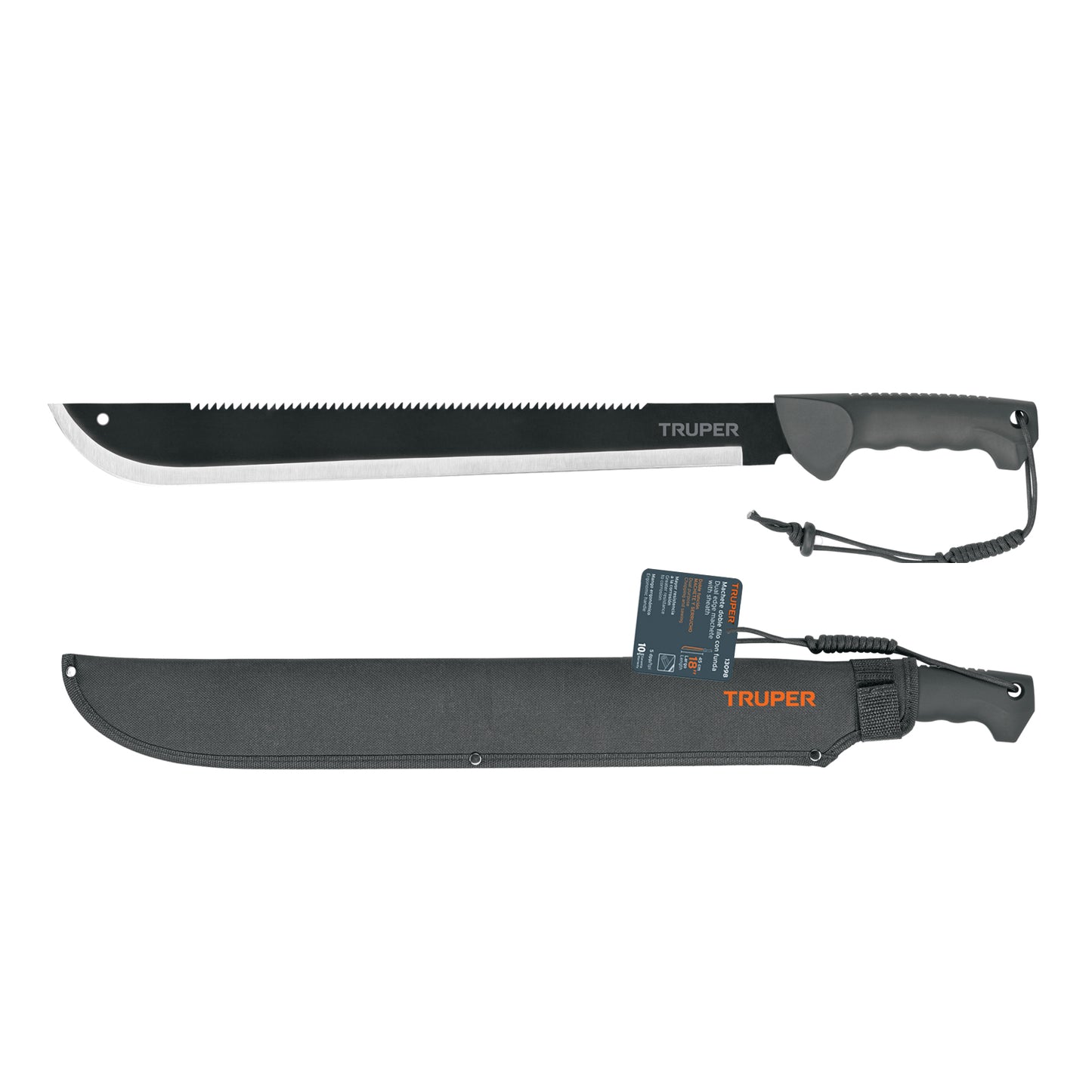 MACHETE DOBLE FILO 18'' CACHA BIMATERIAL, CON FUNDA, TRUPER 13098 *