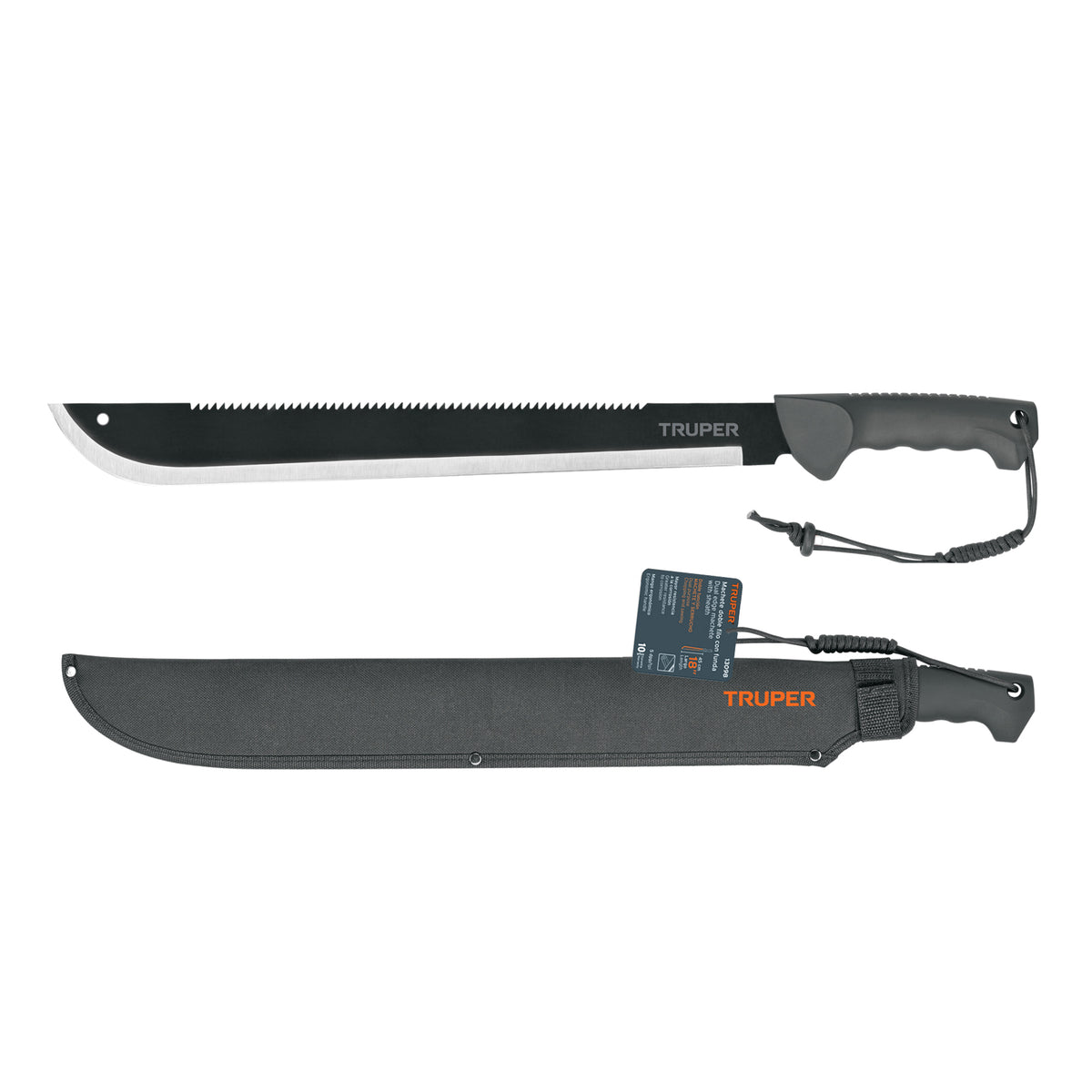 MACHETE DOBLE FILO 18'' CACHA BIMATERIAL, CON FUNDA, TRUPER 13098 *