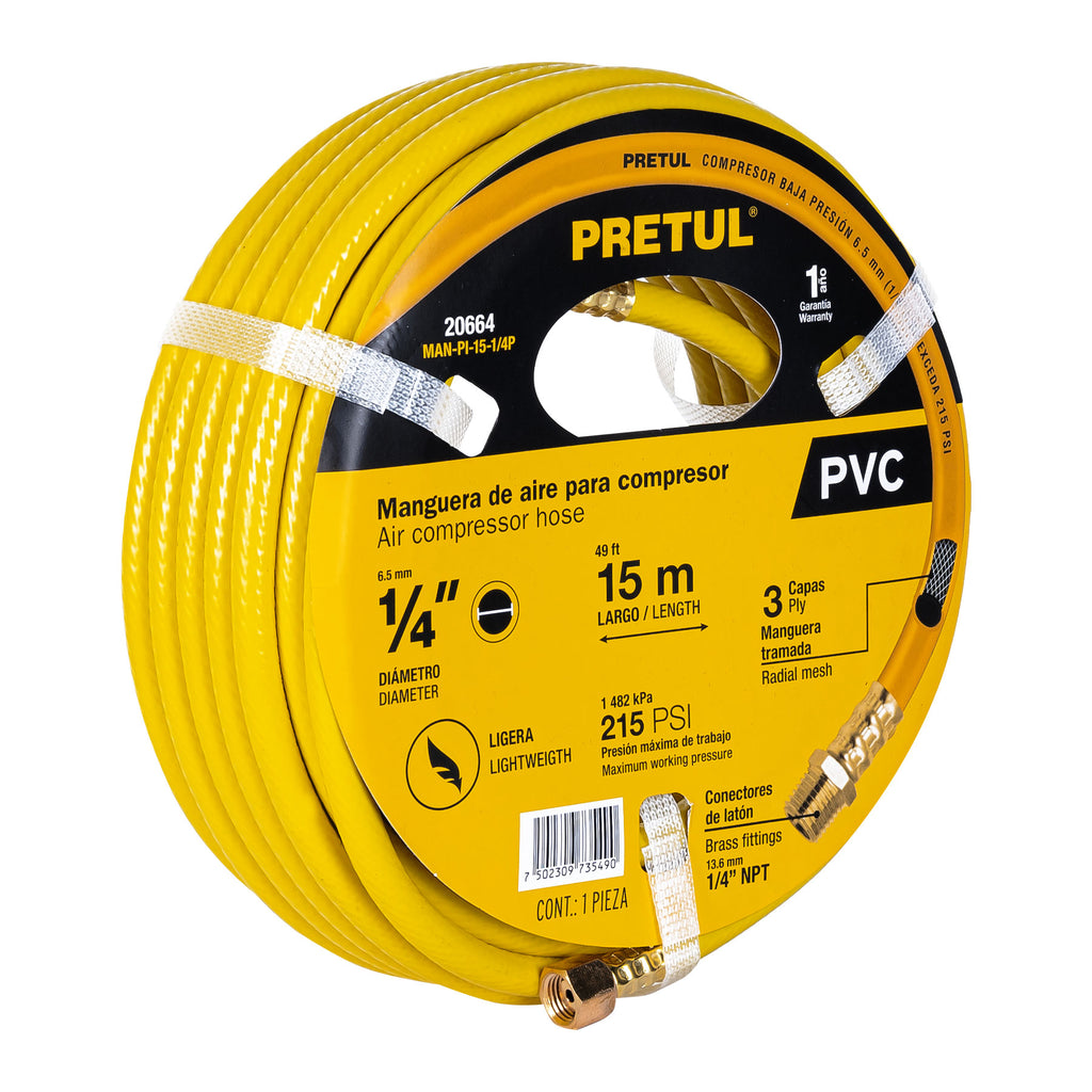 MANGUERA PARA COMPRESOR, DE PVC, 15M X 1/4", PRETUL 20664 *