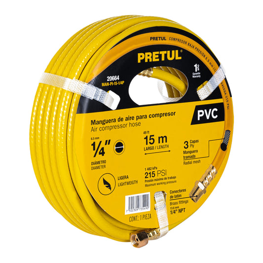 MANGUERA PARA COMPRESOR, DE PVC, 15M X 1/4", PRETUL 20664 *